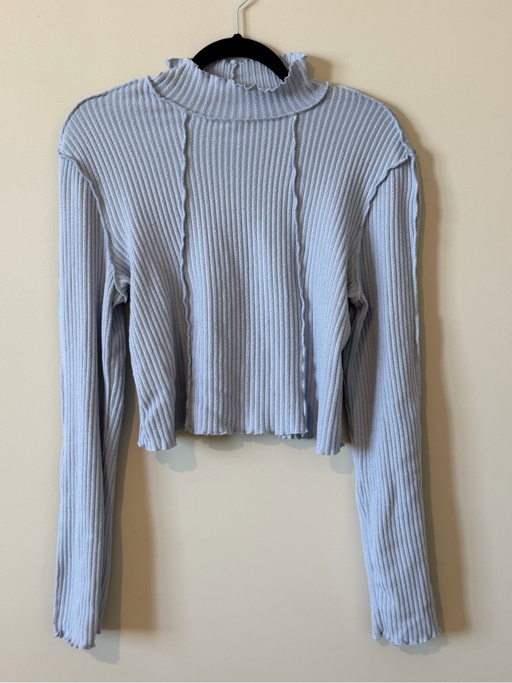 And Now This Ribbed Mock Neck Crop Sweater - Light Blue